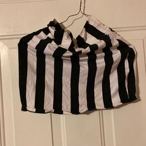 Black and white striped mini skirt